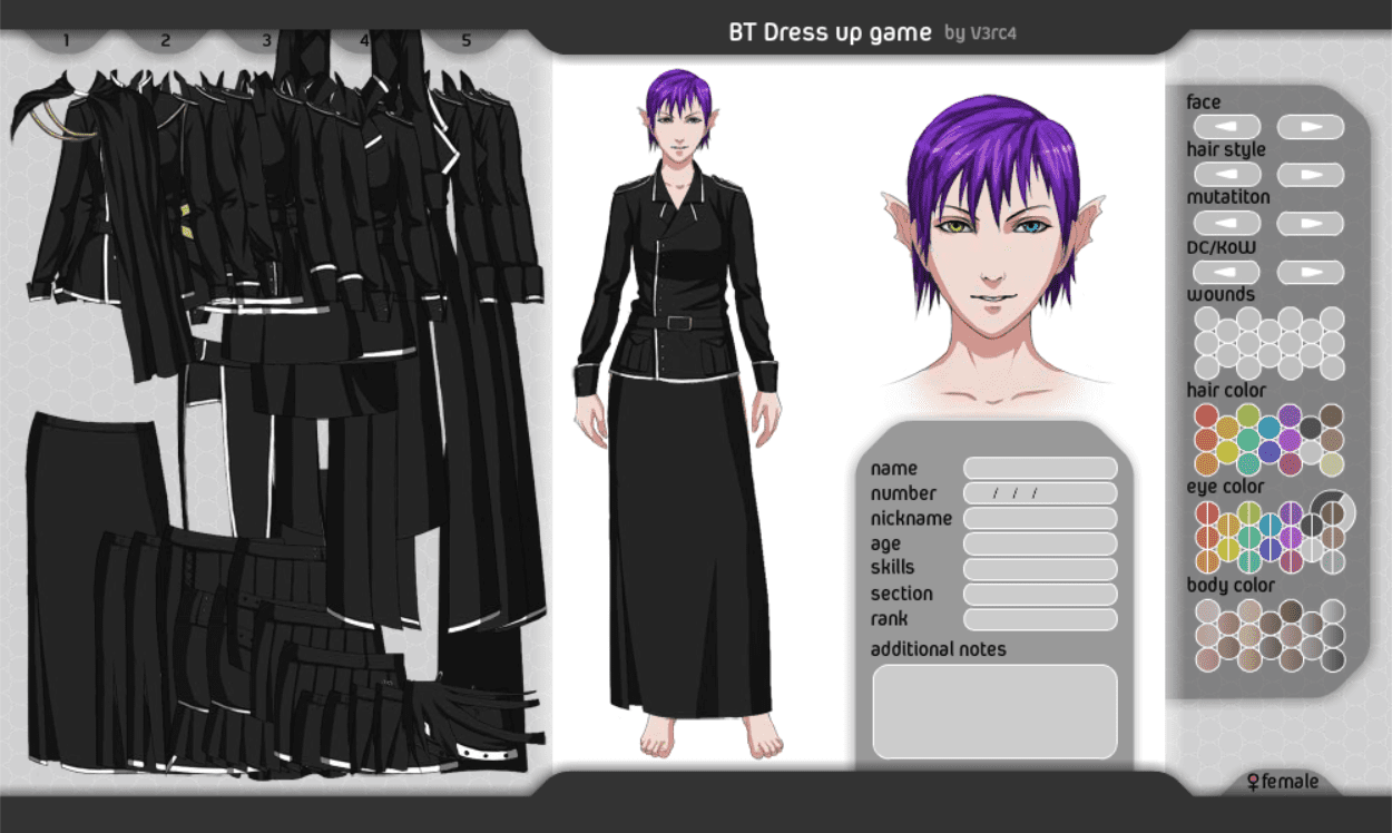 BT dress up game FEMALE screenshot