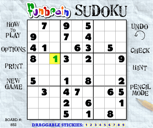 Funbrain Sudoku screenshot