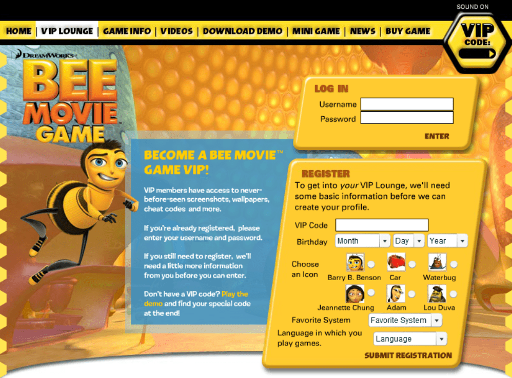 Bee Movie Game Microsite screenshot