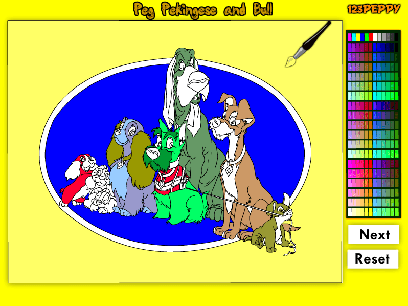 Lady and the Tramp: Peg Pekingese and Bull Online Coloring Game screenshot