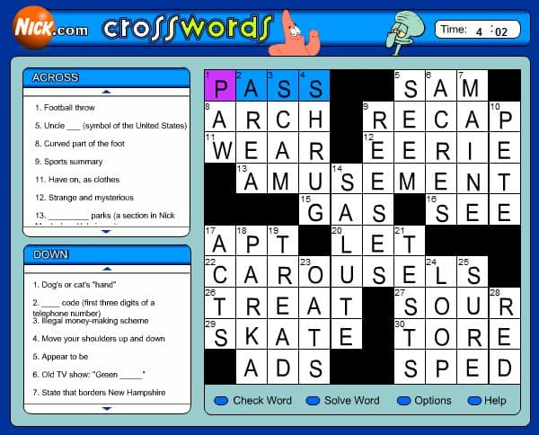 SpongeBob's Crossword Puzzle screenshot