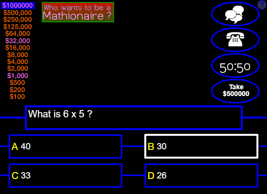 Who Wants to be a Mathionaire? Multiplication Quiz screenshot