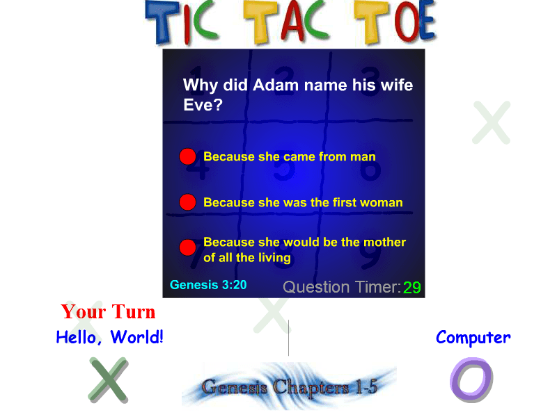 Bible Tic Tac Toe Game: Genesis Chapters 1-5 screenshot