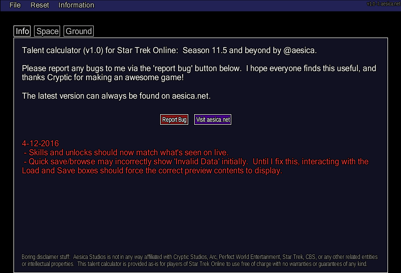 Unofficial Star Trek Online Skill Calculator screenshot