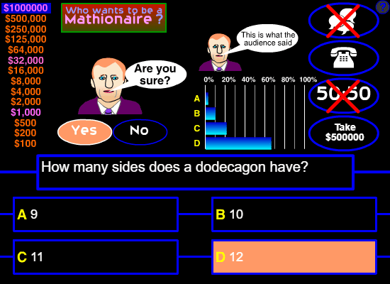 Who Wants to be a Mathionaire? General Math Quiz screenshot
