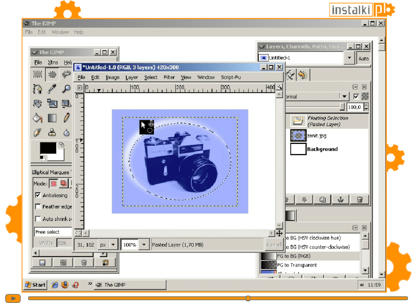 Wtapianie obrazków w tło w Gimp screenshot