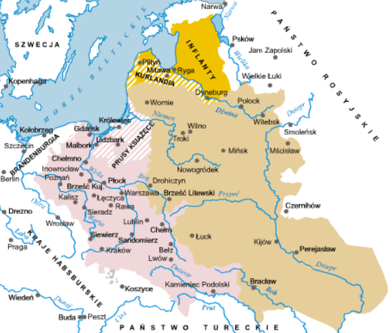 Zmiany granic I Rzeczypospolitej po Unii Lubelskiej - mapa interaktywna