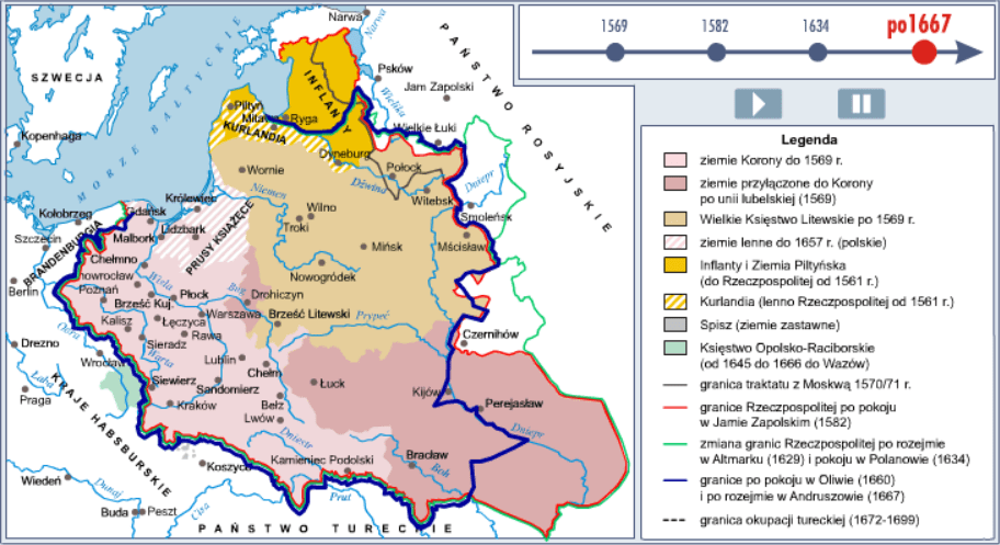 Zmiany granic I Rzeczypospolitej po Unii Lubelskiej - mapa interaktywna screenshot