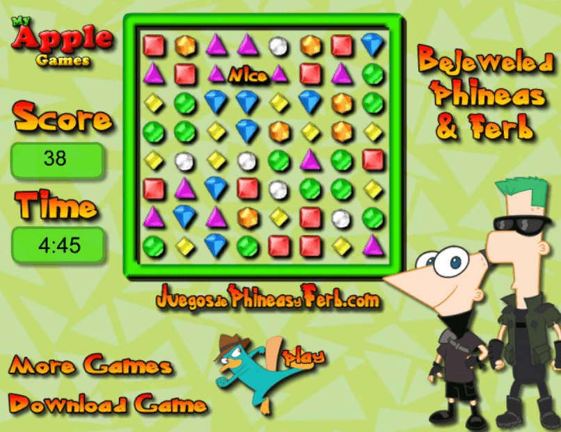 Bejeweled Phineas & Ferb screenshot