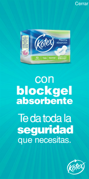 Kotex con blockgel absorbente Banner Ad screenshot