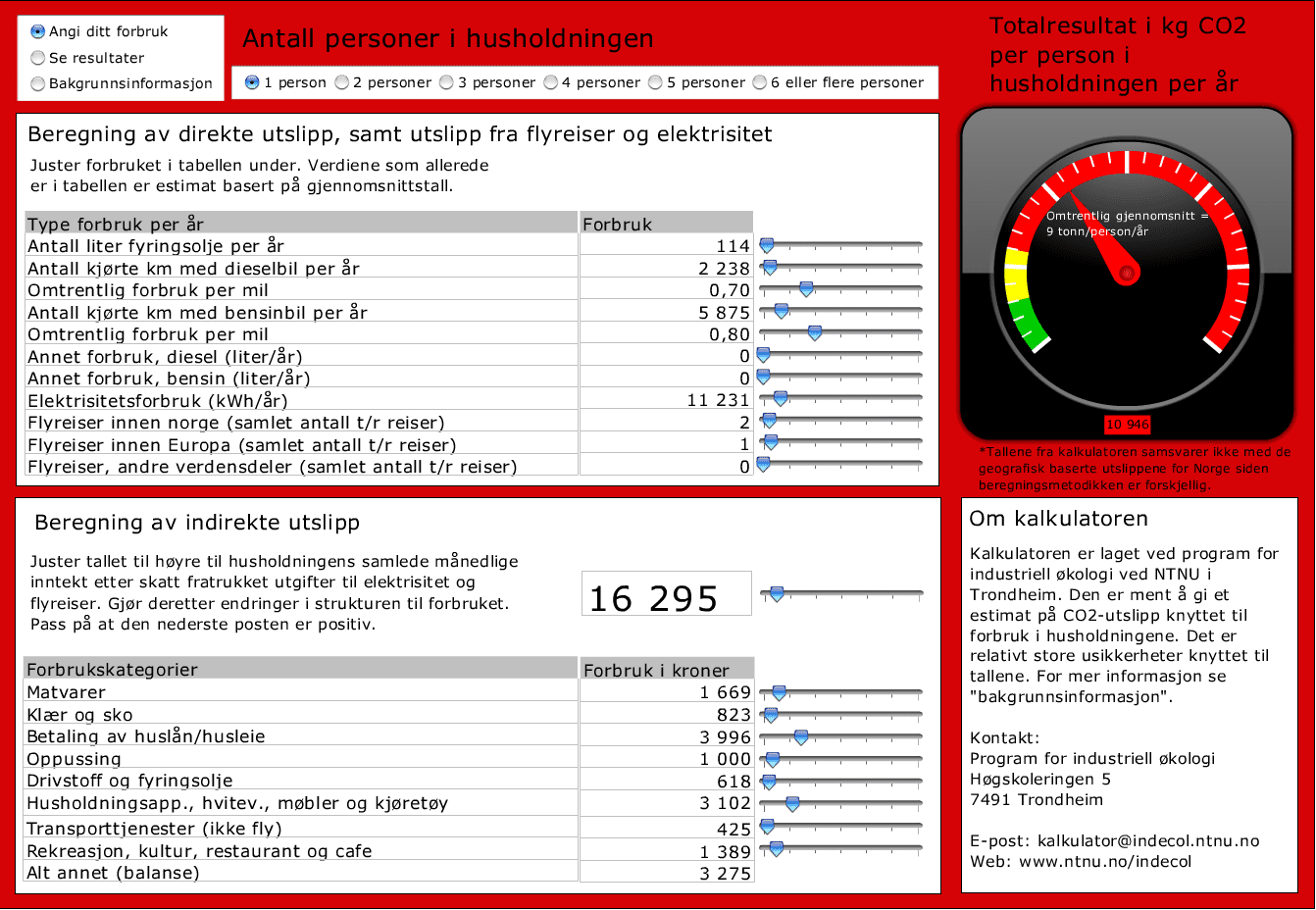 Klimakalkulator screenshot