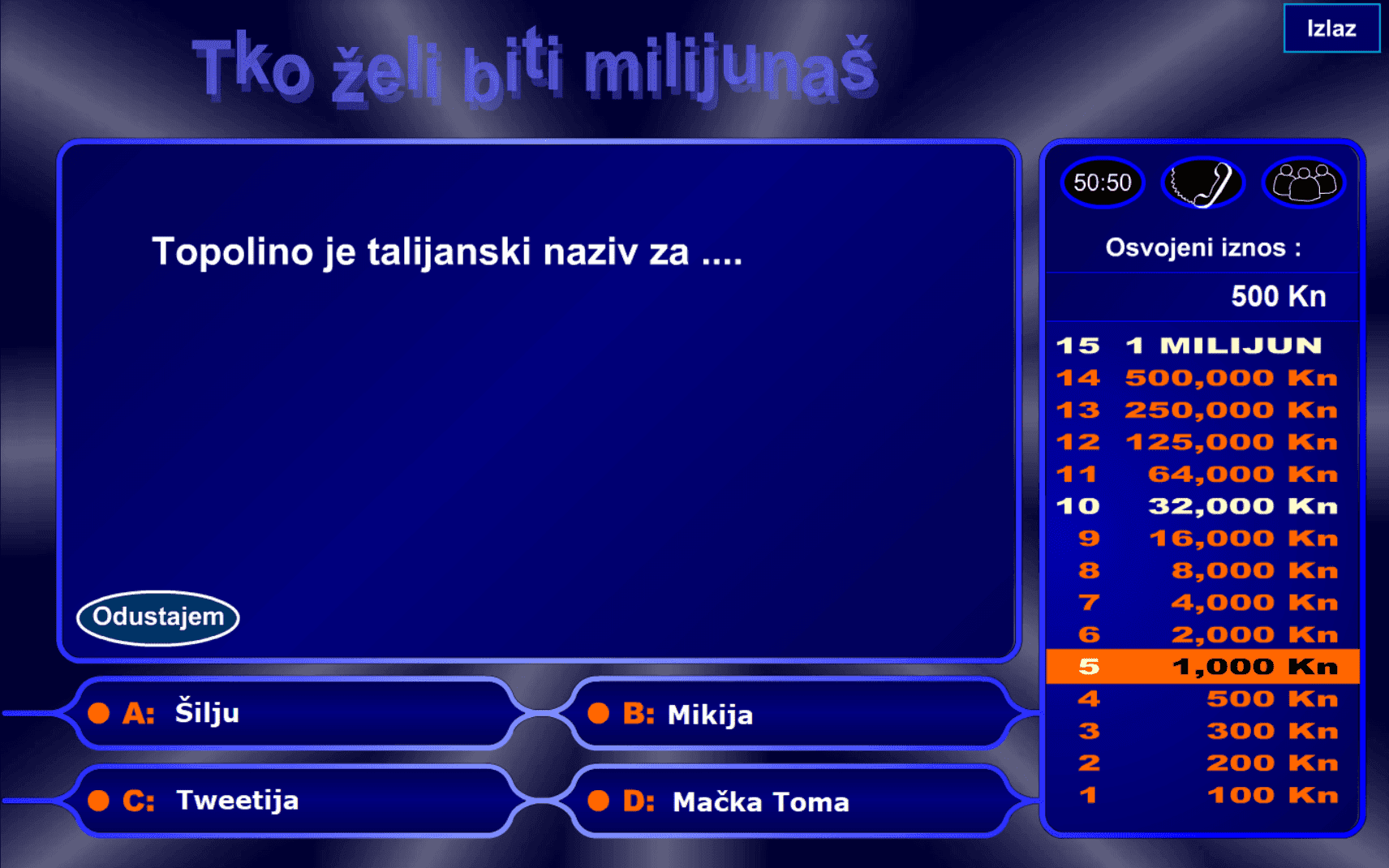 Milijunas screenshot