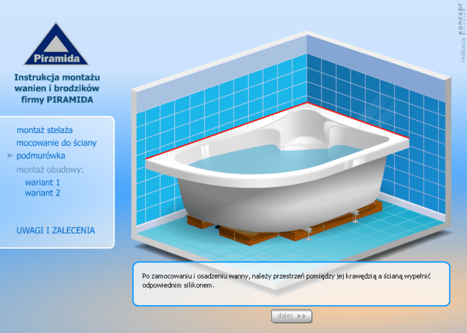 Instrukcja montażu wanien i brodzików firmy Piramida screenshot