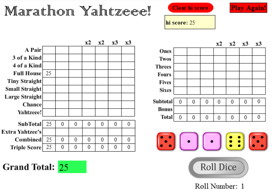 Marathon Yahtzee screenshot