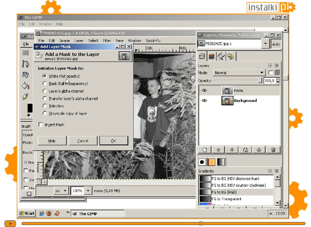 Kolor dla wybranych elementów w Gimp screenshot
