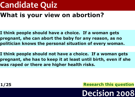 2008 Candidate Quiz screenshot